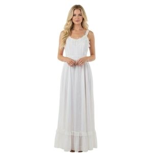 Gunne Sax By Jessica 1970s White Tie Waist Ribbon Lace Detail Maxi Dress Size 7